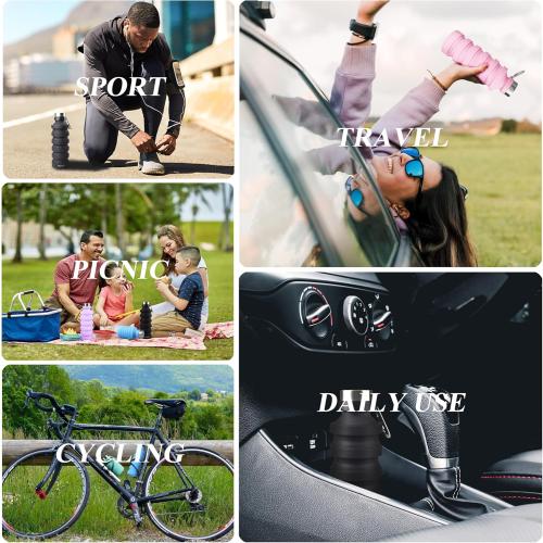 Nefeeko Collapsible Water Bottle, Reuseable BPA Free Silicone Foldable Water Bottles for Travel Gym Camping Hiking, Portable Leak Proof Sports Water Bottle with Carabiner