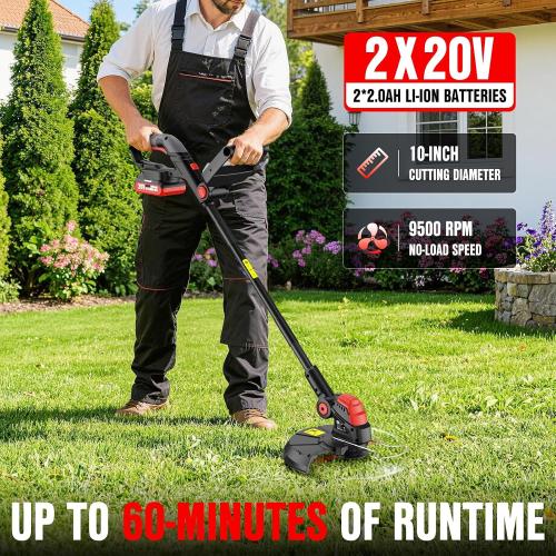 EWORK Weed Wacker Cordless, 2-in-1 String Trimmer and Edger with 2 Batteries, Upgraded Cutter Blade, 20V Lightweight Electric Weed Eater for Lawn, Yard and Garden