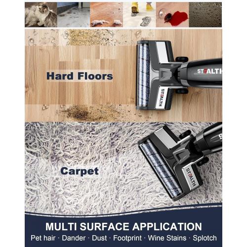 Stealth ECVP01 Cordless Wet Dry Vacuum Cleaner, Smart Vacuum Mop with Self-Cleaning Detachable Battery for Hard Floor Area Rugs Carpet, LCD Display, 30min Runtime, Voice Prompt
