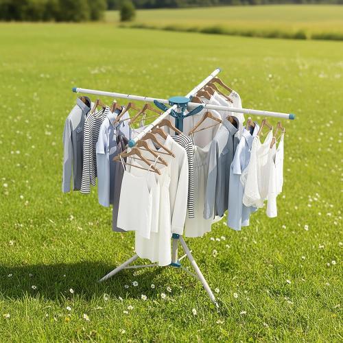 Relaxdays Folding Clothes Airer Height Adjustable 80-200cm 4 Drying Rails Camping Clothes Airer White Blue