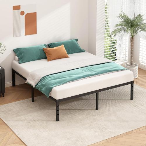 Metal Platform Bed Frame 16 Inch Tall,No Box Spring Needed,Queen Size Bed with Heavy Duty Strong Support Slats,Easy to Assemble,Black