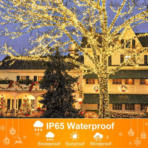 100FT 300 LED Christmas Lights Outdoor, Warm White Christmas Tree Lights with 8 Modes Waterproof, Connectable Green Wire String Lights Indoor for Patio Garden Xmas Party Decorations