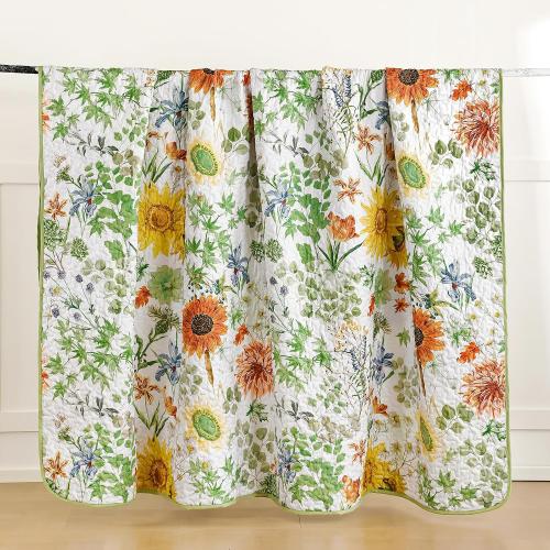 Yiran Floral Quilts ,Sunflower Botanical Bedspreads, Sage Green | Soft Lightweight Bedding Set, Microfiber Coverlet with 2 Pillow Shams, Summer Bed Sets for All Season