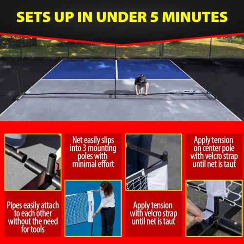 Deluxe Heavy Duty Pickleball Net with Wheels – Regulation Size Portable Net System with Lockable Wheels & Wheeled Carry Case | Tournament-Ready, Fast Setup | Backyard, Driveway, Gym & Court Use