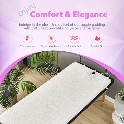 Massage Table Warmer Heating Pad – 71x31 Heated Massage Pad with Adjustable Temperature (104°F–131°F), Auto Shut-Off, Sherpa Fabric, Ideal Massage Blanket & Bed Warmer for Table Use