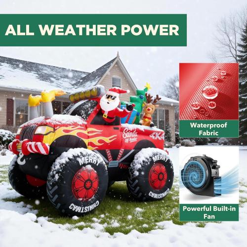 8.5 FT Long Santa in Monster Truck Christmas Inflatables Outdoor Decorations, Christmas Blow Up Santa Claus Yard Decorations for Garden Lawn Xmas Decor