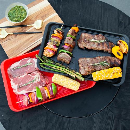 BLAZIN' GRILL Prep and Serve Trays | Set of 2 Stackable, Melamine Trays | Serving Tray & Marinating Tray | Serving Platter for Plating Food & BBQ Prep Tub for Marinating Meats | Grill Accessories |