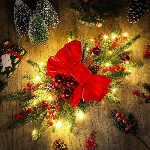 Lyrow 8 Pcs Christmas Artificial Swags 24 Xmas The Cordless  Stairway Swag Teardrop Trim Wreath Door Stair Swag Garland Christmas Swags for Outdoor Home Garden Decor(Red,Ribbon)