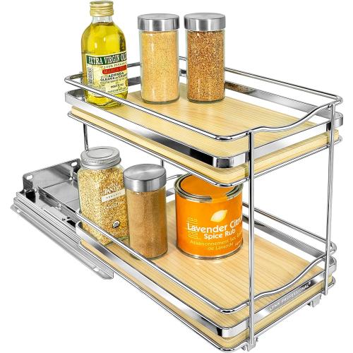 LYNK PROFESSIONAL® Élite™ Pull Out Spice Rack Organizer for Inside Kitchen Cabinets - 6-3/8 inch Wide - Slide Out Drawer – Wood/Chrome Sliding Spice Organization for cabinet - Spice Racks - 2 Tier