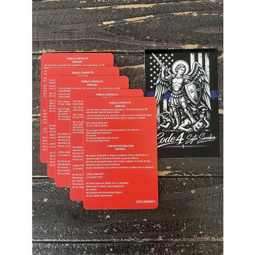 5 Pack Bilingual Red Cards with St. Michael Archangel Decal - English and Spanish Reference Cards for Residential Encounters, Traffic Stops and Public Contacts‼️missing 2‼️