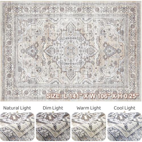 Area Rug Living Room: Washable Boho Large Neutral Vintage Soft Rugs Stain Resistant Farmhouse Non Slip Indoor Floor Carpet for Bedroom Nursery Kids Playroom Office Dining Room Home- Ivory Gray