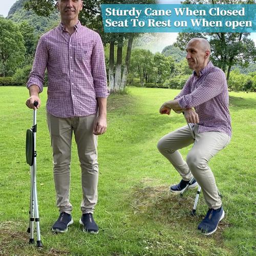 Portable Adjustable Folding Walking Cane with Seat Allows Durability While Walking and Convenience for Sitting, Alloy Crutch Chair, Anti-Slip Lightweight Walking Stick for Seniors