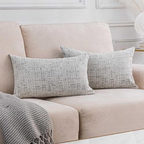 Home Brilliant White Lumbar Pillow Cover 12x20 Chenille Plush Velvet Oblong Decorative Throw Pillow Covers Fall Pillowcases for Bed Couch Sofa, Set of 2, 12 x 20 inches(30x50cm), Cream Mix Black