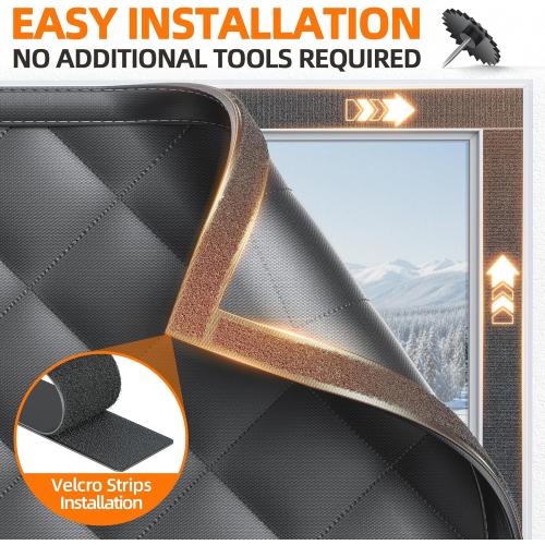 Window Insulation Kit for Winter 63x63 Cold Weather Thermal Curtain with Heavy Cotton, Insulated Window Cover for Winter & Windows Draft Blocker for Winterizing Windows in Home RV Basement–Black