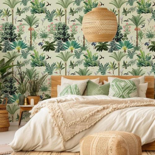 VEELIKE Vintage Tropical Peel and Stick Wallpaper Green Forest Tree Wallpaper for Nursery Bathroom Bedroom  Green Floral Contact Paper Self Adhesive Removable Botanical Wall Paper