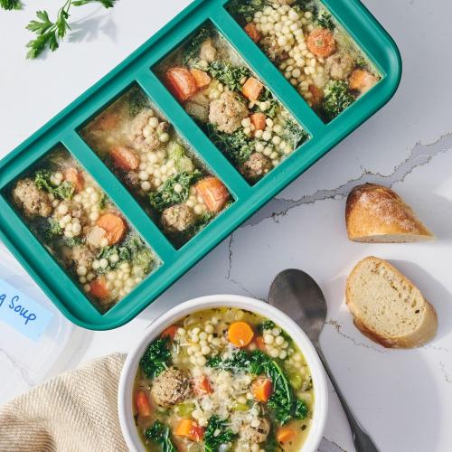 1 Cup Silicone Freezer Molds - Soup Cubes Perfect for Freezing Broth, Rice, Leftovers and More - Silicone Freezer Trays with Lids for Meal Prep - Kale - 1-Pack