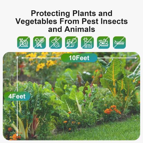 Garden Insect Netting Pest Barrier: 2 Pack 4'x10' Bug Netting for Garden Protection Mosquito Net Fine Mesh Cicada Tree Net Greenhouse Row Cover for Crops Plants Vegetables Flowers Fruits Silver