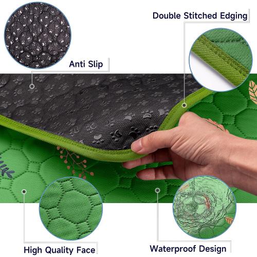 Sunheir Washable Pee Pads for Dogs 2-Pack Reusable Puppy Pads Pet Training Pads, Waterproof Dog Pee Pads for Crate, Whelping Pad, Non-Slip Protects Against Urine Leakage (Leaves - Green, 18x24)