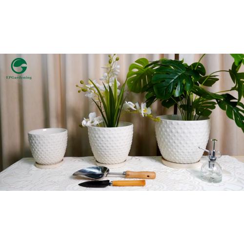 G EPGardening 8 Inch Plant Pot for Indoor Outdoor Plants Round Ceramic Planter Pot with Drainage Hole and Saucer Modern Large Flower Pot White