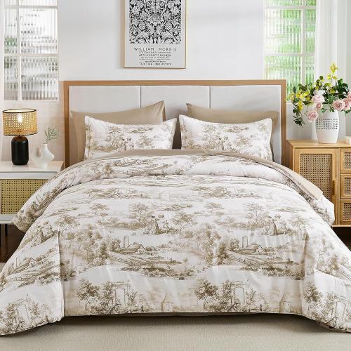 WONGS BEDDING Brown Comforter Set King Farmhouse Floral