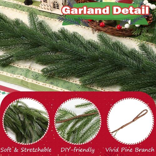 Norfolk Pine Garlands: 6ft Artificial Green Garland for Christmas Decorations - Realistic Greenery Garland for Mantel Fireplace Table Christmas Garland for Indoor Outdoor Holiday Xmas Decor (2Pcs)