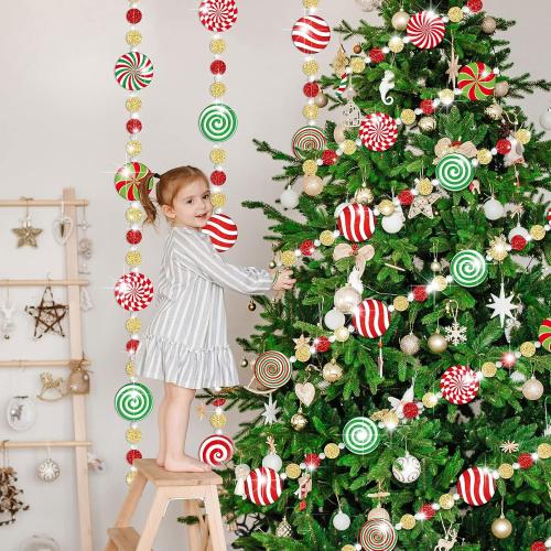 Zhanmai 16.5ft Christmas Candy Cane Garlands Xmas Peppermint Garland Ornaments for Tree Glitter Holiday Tree Garland for Christmas Wreaths Home Fireplace Decorations(Round)
