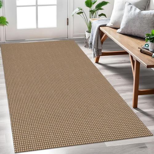 EARTHALL Woven Area Rug 3x5 Ft Washable Rugs for Entryway Braided Non Slip Rubber Backed Throw Rugs Door Mat Indoor Outdoor Entrance Cotton Carpet for Kitchen Foyer Front Door, Orange/Tan/Brown