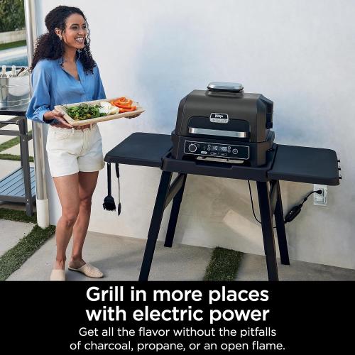 Ninja | Grill & Smoker | Outdoor Woodfire Pro XL | 4 in 1 Grill, BBQ Smoker, Air Fryer & Bake | Portable | Includes Built in Thermometer & 2 Woodfire Pellet Packs | Dark Grey | OG850