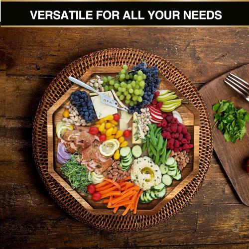 GloBoid Wood Charger Plates & Trays, Wooden Tray For Food & Decor, Wooden Serving Board & Platter, 10’ x 10' Wood Tray & Serving Platters, Acacia Wood Plate Set of 2