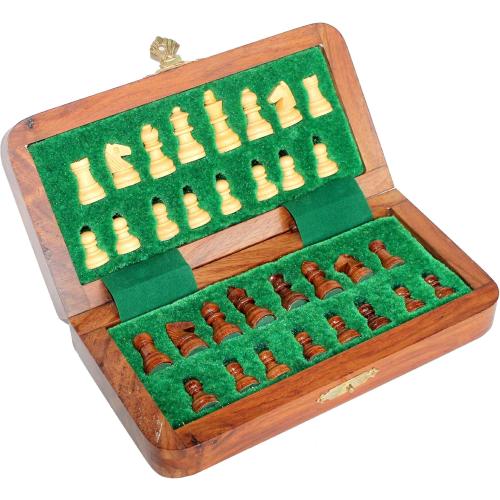 Stonkraft Collectible Folding Wooden Chess Set with Magnetic Crafted Pieces, 7 X 7