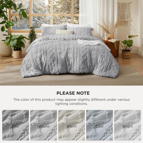 90X90 size Bedsure Tufted Boho Comforter Set90x90 Size - Light Grey Boho Bed Set, GentleSoft™ 3 Pieces Farmhouse Shabby Chic Embroidery Bedding, Gifts for Woman, Soft Jacquard King Comforter for All Seasons