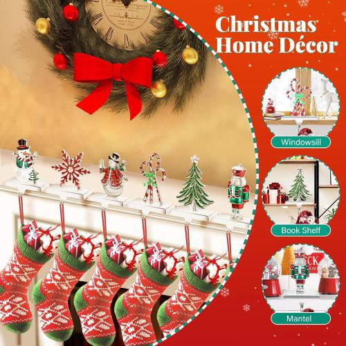 Loncaster Set of 6 Christmas Stocking Holders for Mantle, Christmas Tree Weighted Stocking Holder, Snowflakes Stocking Hangers for Mantle,Christmas Stocking Holder for Fireplace Christmas Decorations
