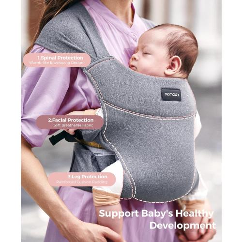 Momcozy Portable Baby Carrier – Compact & Lightweight, Adjustable for Travel, Fold & Go Convenient Storage Hip Pouch, Wide Shoulder Straps, Soft Skin-Friendly Fabric, for Babies 12–35 lbs (Grey)