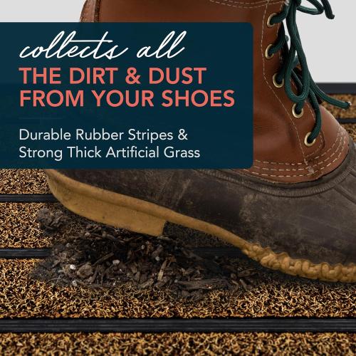 ubdyo Extra Durable Door Mat - Dirt Trapping Outdoor Welcome Mats - Non-Slip Outdoor Indoor Entrance - Low Profile Front Doormat (30 x 17, Bright Brown)