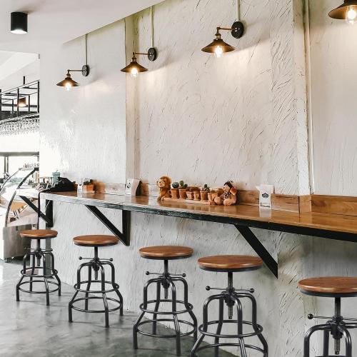 Yaheetech Industrial Vintage Counter Height Adjustable Bar Stool Rustic Metal Bar Stool with Round Wood Seat Kitchen/Dining/Cafe Chair 20-27 Inch Tall, Brown, 2PCS