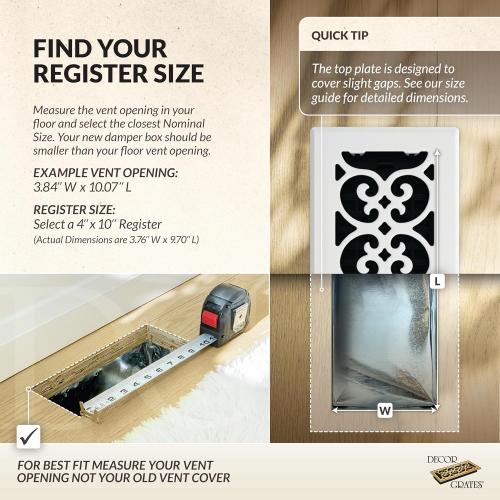 Decor Grates FS410-WH Scroll Design Floor Register,4x10, White