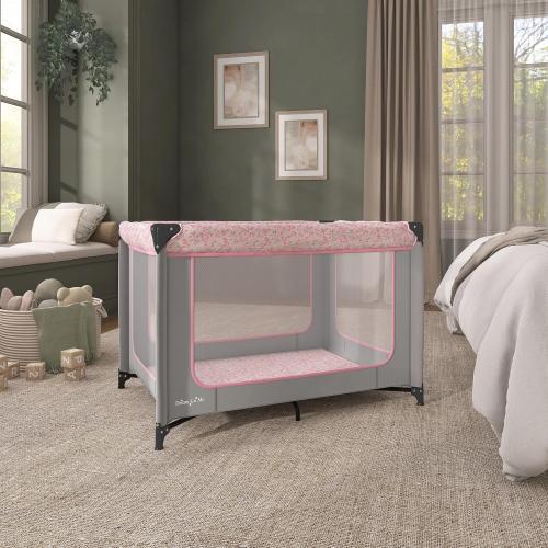 Dream On Me Zodiak Baby Playard, Breathable Mesh Sides, Soft Comfortable Mattress, Quick & Easy to Fold with Travel Carry Bag, Compact Space Saving Design - Grey & Pink