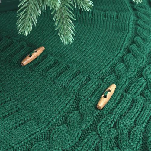 60-Inch Cable Sweater Knit Christmas Tree Skirt with Wooden Toggles, Forest Green