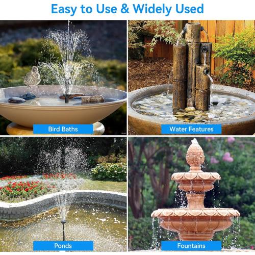 POPOSOAP Solar Fountain Pump for Bird Bath, 6.5W Solar Water Fountain Pump with Upgraded Dry-run Protection & Double-layer Nozzles 5Ft Tubing for Pond, Bird Bath, Backyard Water Feature