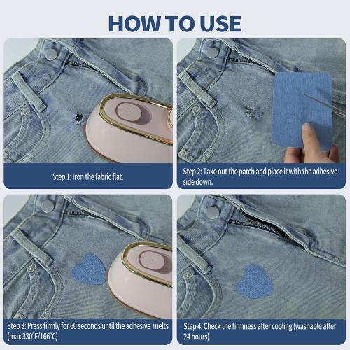 Iron On Patches for Clothes 24pcs, Iron On Patches for Jeans, Cotton Denim Repair Patch for Inside Jeans Fabric Kit, Jeans Knee, Pants, Clothing 3 by 4-1/4 Blue&Black