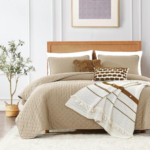CreamBeige 104x90 inches, Tan Cloud King Size Quilt Bedding Sets with Pillow Shams, Farmhouse Lightweight Soft Bedspread Coverlet, All Season Rustic Country Thin Comforter, 3 Pieces, 104x90 inches, Tan Cream