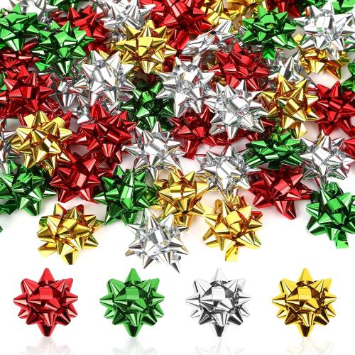 DECYOOL 1 Inch Mini Gift Wrap Bows, 200pcs Christmas Red Green Gold Silver Self Adhesive Metallic Bows for Holiday Christmas Birthday Party Favor Packaging Decorations