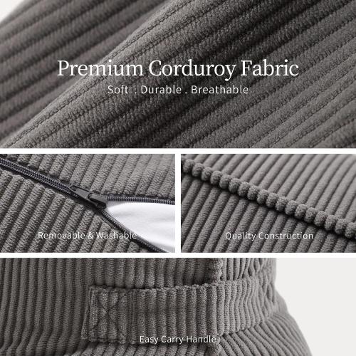 Pat. Pend. Corduroy Lumbar Support Backrest Pillow for Sitting & Reading, Ergonomic Triangle Cushion for Sofa, Armchair & Bed, Removable Cover, Dark Grey