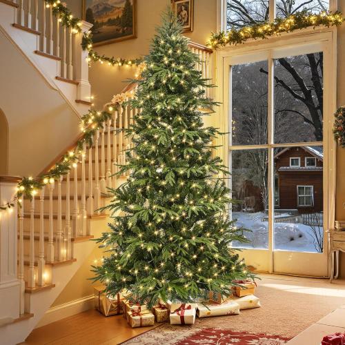 HOLLO STAR 7.5 ft Prelit Pencil Christmas Tree with 400 LED Lights, App Control, Aspen Artificial Christmas Tree, Multi-Color RGBW Lights, 1639 PE & PVC Branch Tips, Skinny Xmas Tree, for Home, Party