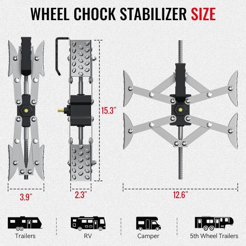 AUH X-Shape Wheel Chocks Stabilizer for RV Travel Trailer Trucks | 2 Pack Silver Dual Axel Camper Wheel Chock Stabilizer for Anti-Motion Tire with Portable Bag and Wrench