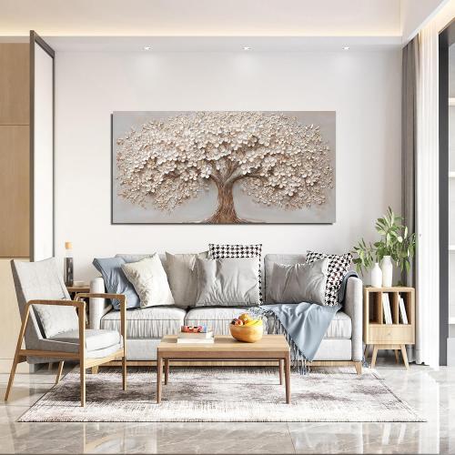 Canvas Wall Art Decor Prints Modern Botanical Wall Art Pictures for Living Room Canvas Art Wall Decor Tree of Life Wall Art Decor White Flower Wall Art Prints Artwork for Walls Bedroom Office Decor 20 X 40