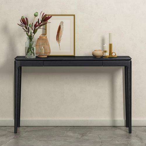 NTC Mingle 47-Inch Console Table, Modern Solid Wood Entryway Table with Hidden Drawer, Waterproof & Heat Resistant, Narrow Table for Hallway, Living Room & Foyer, Burnt Black