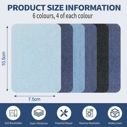 Iron On Patches for Clothes 24pcs, Iron On Patches for Jeans, Cotton Denim Repair Patch for Inside Jeans Fabric Kit, Jeans Knee, Pants, Clothing 3 by 4-1/4 Blue&Black