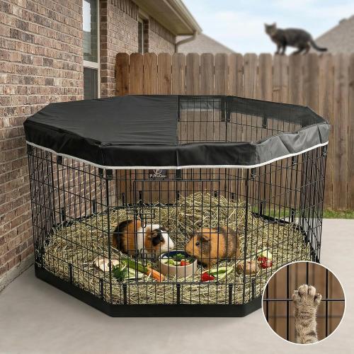 PJYuCien Dog Playpen with Top Cover and Bottom Pad - Metal Foldable Exercise Pen, 8 Panels 36 H x 24 W Indoor Outdoor Pet Fence Puppy Crate Kennel, Black