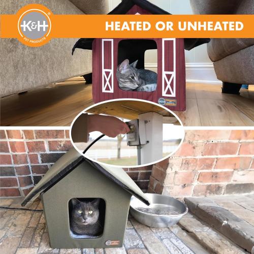 Color Olive Green Furhome collective heated indoor and outdoor cat house